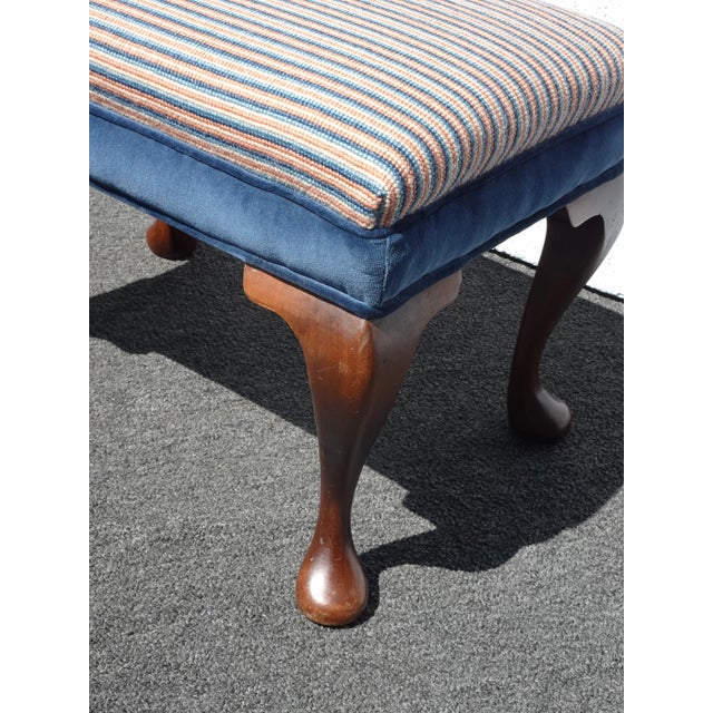 Blue Vintage Queen Anne Blue Stripped Footstool Bench For Sale - Image 8 of 12