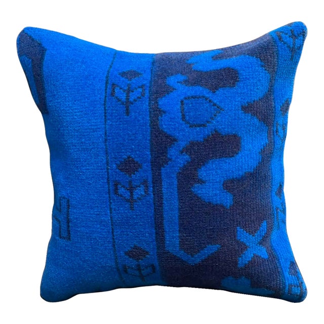 Asymmetric Blue Rug Pillow Cover For Sale