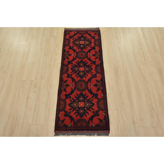 Cabin Turkmen Runner 1’10” X 4’9” Red Wool Tribal Hand-Knotted Oriental Rug For Sale - Image 3 of 9