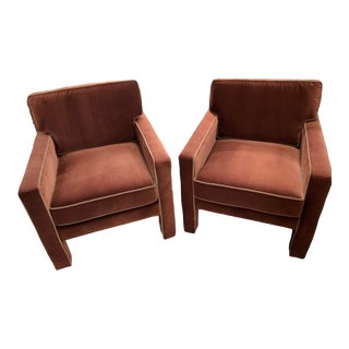 Vintage Brown Parsons Style Club Chairs - a Pair For Sale