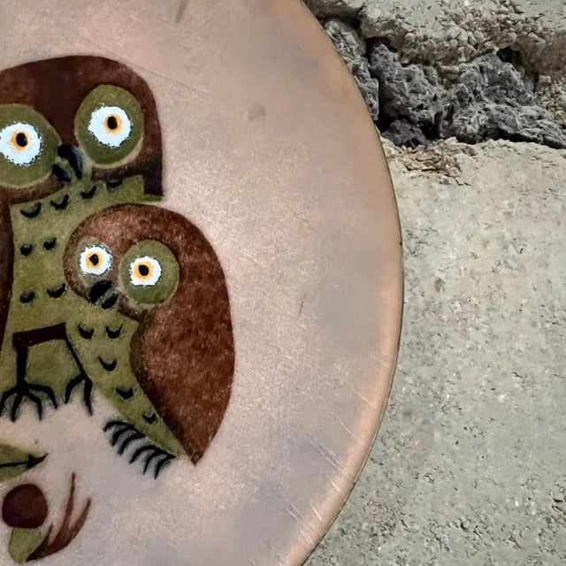 1960s Hand Crafted Enamel Owl Plate by Annemarie Davidson Sierra Madre, Ca For Sale - Image 4 of 12
