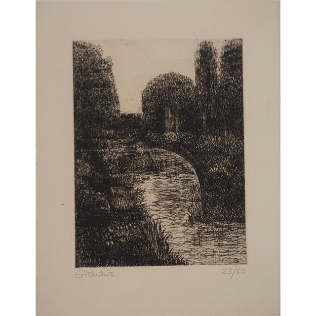 Marcel GROMAIRE (1892-1971) Along the river, 1950 Original etching Signed in pencil Numbered /50 copies On vellum 32.5 x...
