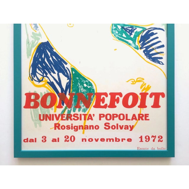 Contemporary Alain Bonnefoit Vintage 1972 Silkscreen Print Framed Collector's Italian Exhibition Poster " Femme Nue Allongee " For Sale - Image 3 of 13