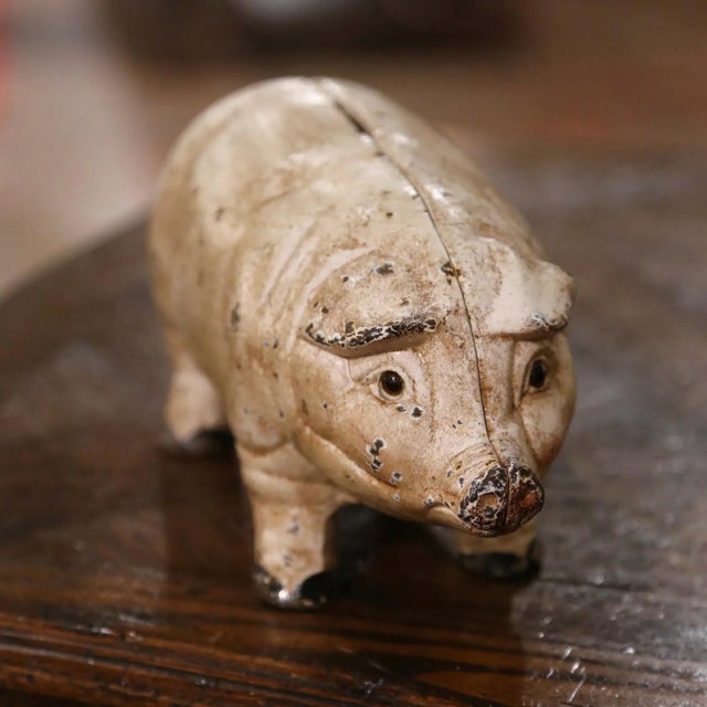 Mid-Century French Painted Cast Iron Piggy Bank Sculpture For Sale In Dallas - Image 6 of 10