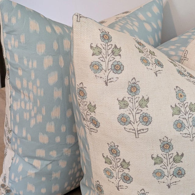 Gp & J Baker Poppy Sprig Pillows in Aqua With Les Touches For Sale - Image 4 of 9