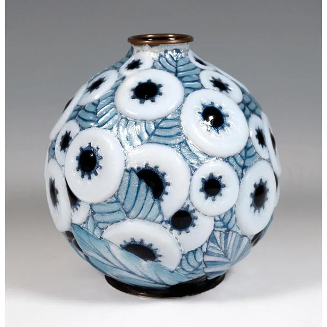 Vintage Art Deco Enamel Vase with Ornamental Decor by Camille Fauré, 1920 For Sale - Image 3 of 7
