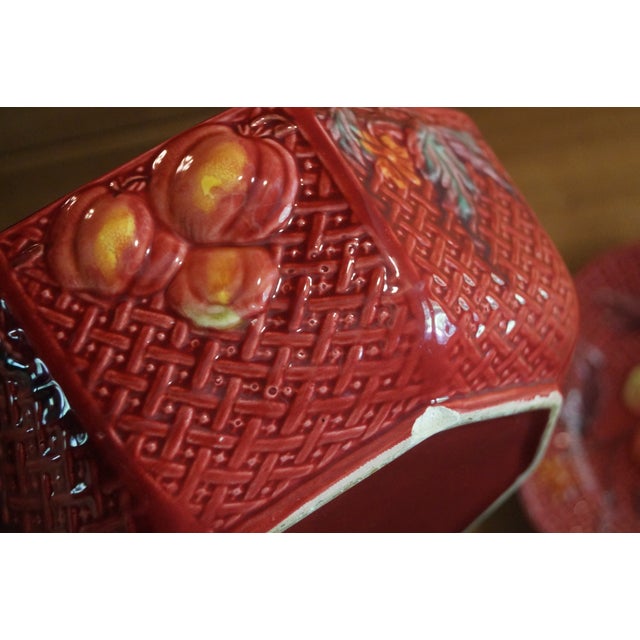 1920s Zell Majolica Basketweave & Fruit Plate and Bowl - Set of 7 For Sale - Image 10 of 10