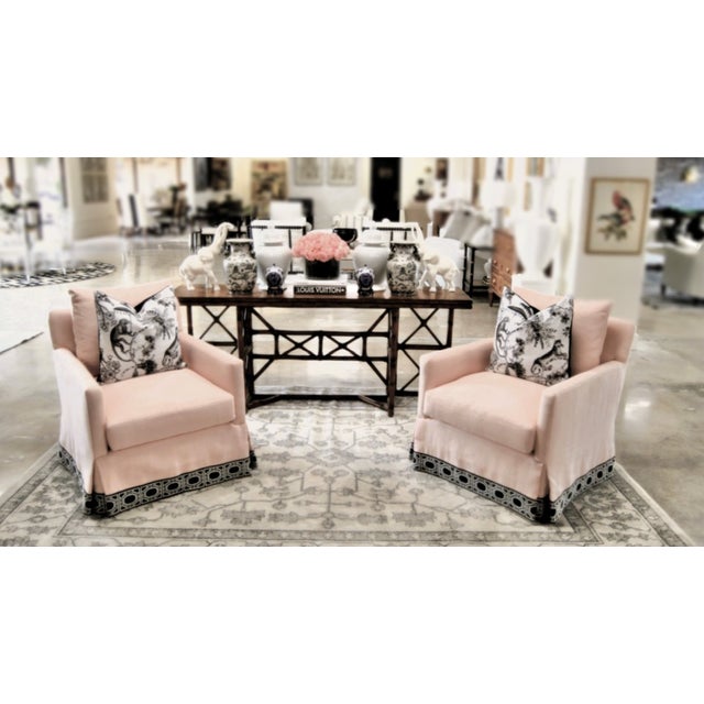 Textile Blush Custom Swivel Chair For Sale - Image 7 of 8