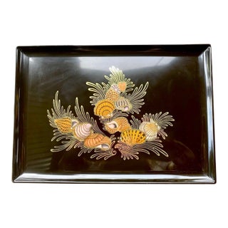 Vintage Couroc of Monterey Seashell & Brass Inlay Serving Tray, 18" For Sale