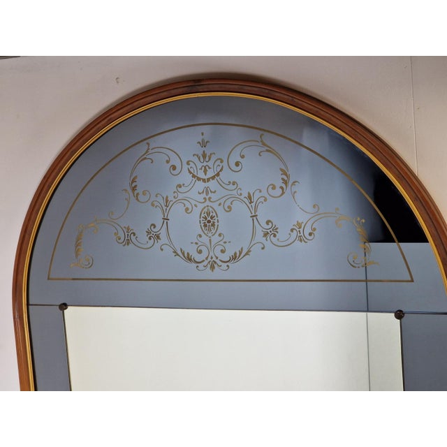 Vintage Large Cristal Art Mirror with Console Table, 1950s Italian standing mirror console engraved glass Mahogany wood...