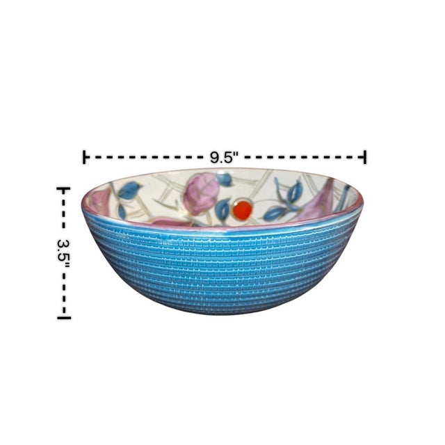 1966 Aldo Londi for Bitossi Hand-Painted Turquoise Bowl With Red & Violet Berry Motif For Sale - Image 10 of 10
