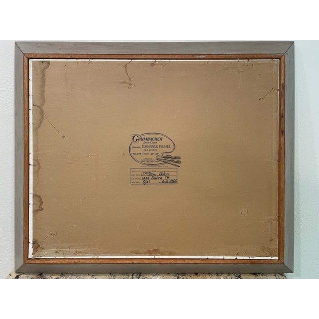 Antique White 1950s Helen McClain Ojai California Still Life Calla Lily in Blue Pot Oil on Canvas Panel For Sale - Image 8 of 9