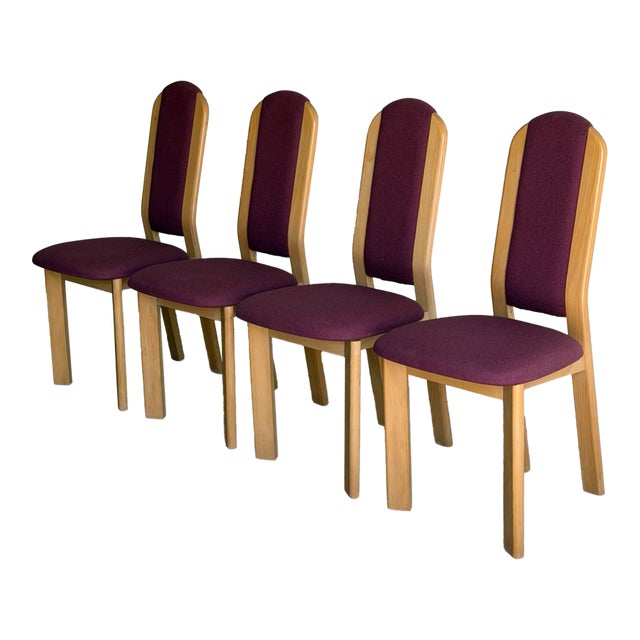 Pink Upholstered Beechwood Dining Chairs 4-Set Denmark Mid-Century Modern 1980s For Sale