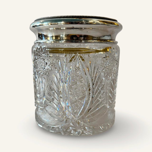 American Circa 1900 American Brilliant Cut Crystal Bisquit Jar With Sterling Silver Lid For Sale - Image 3 of 8