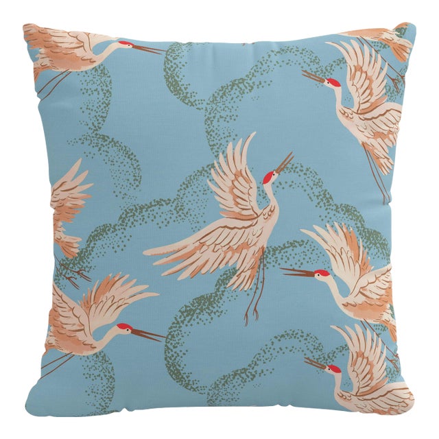 22" Pillow with Feather Insert in Crane Flock Blue For Sale