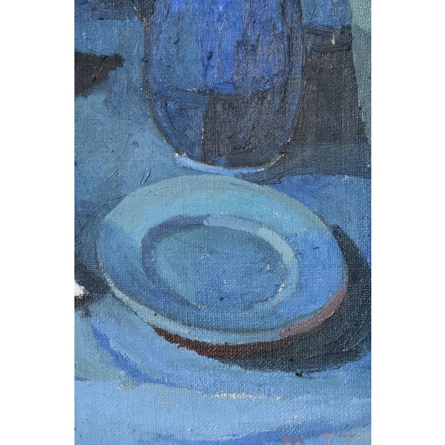Helmut Meyer-Weingarten, Helmut Meyer-Weingarten, Gemälde, 1977 "Stillleben mit blauen Krügen", Oil on Canvas For Sale - Image 6 of 9