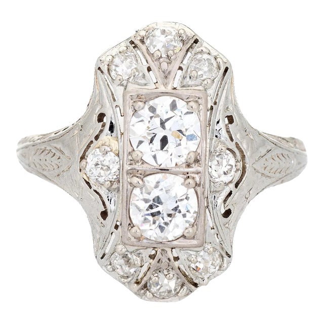 Vintage Belais Art Deco Diamond Ring 1.38ct 14k White Gold Sz 9.5 Fine Jewellery For Sale