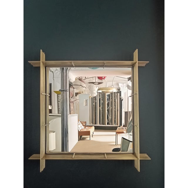 Mid-Century Modern Square Wall Mirror with Brass Wire Mesh Frame by Ettore Sottsass, Italy, 1970s For Sale - Image 3 of 8