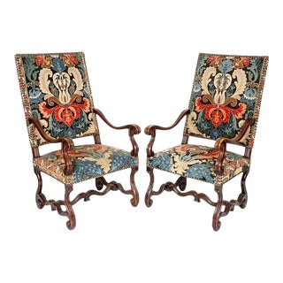 French Baroque Walnut Needlework Armchairs of the Late 17th Century - a Pair For Sale