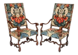 French Baroque Walnut Needlework Armchairs of the Late 17th Century - a Pair
