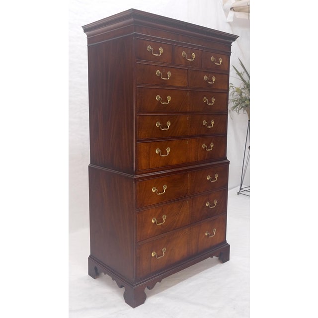 Wood Hickory Chair 11 Drawers Flame Mahogany Drop Brass Pulls High Boy Chest Dresser For Sale - Image 7 of 10