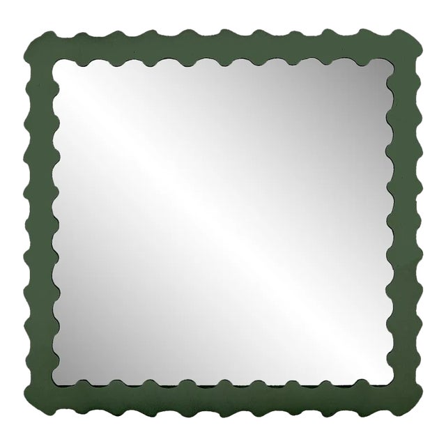 Fleur Home Audubon Bamboo Square Mirror in Duck Green, 30x30 For Sale
