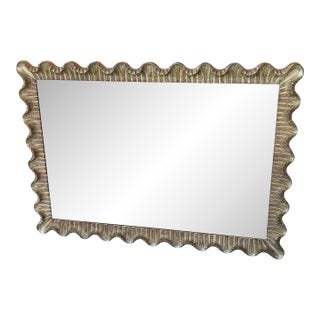Vintage Large Italian Venetian Silver & Gold Scalloped Ruffle Wall Mirror For Sale