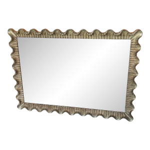 Vintage Large Italian Venetian Silver & Gold Scalloped Ruffle Wall Mirror