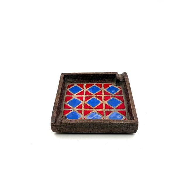 Mid-century space age blue and red ceramic ashtray Aldo Londi, Bitossi Montelupo Italy, 1970s H 3,5 cm - 18 × 18 cm...