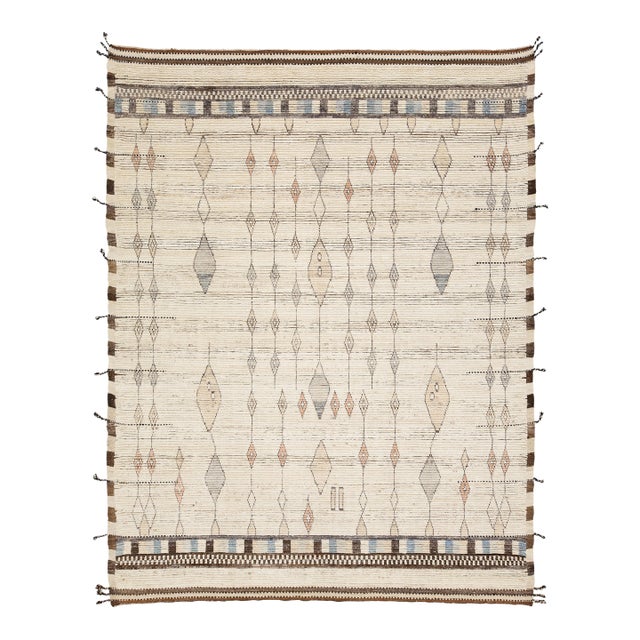 Contemporary Handmade Moroccan Style Wool Area Rug With Geometric Diamond Motifs For Sale