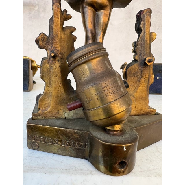 Metal 1930s Pompeian Bronze Ballerina Bookends and Light - 3 Piece Set For Sale - Image 7 of 9
