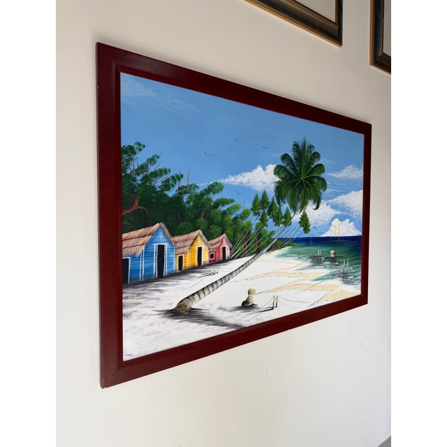 Impressionist Large Vintage Haitian Coastal Tropical Impressionist Oil on Canvas Painting – Framed For Sale - Image 3 of 13