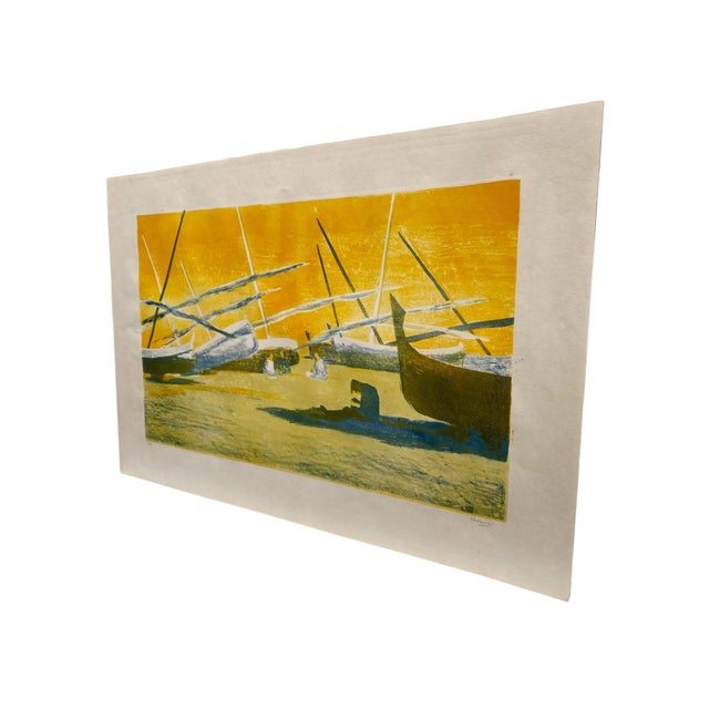 Mid-Century Modern Enid Chauvin, Spanish Beach, Colour Lithograph, 1970s For Sale - Image 3 of 15