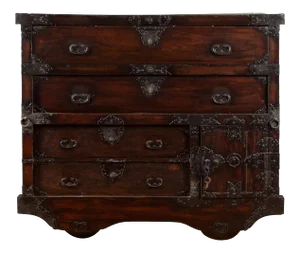 Japanese 19th Century Merchant's Chest with Drawers and Door, Mounted on Wheels