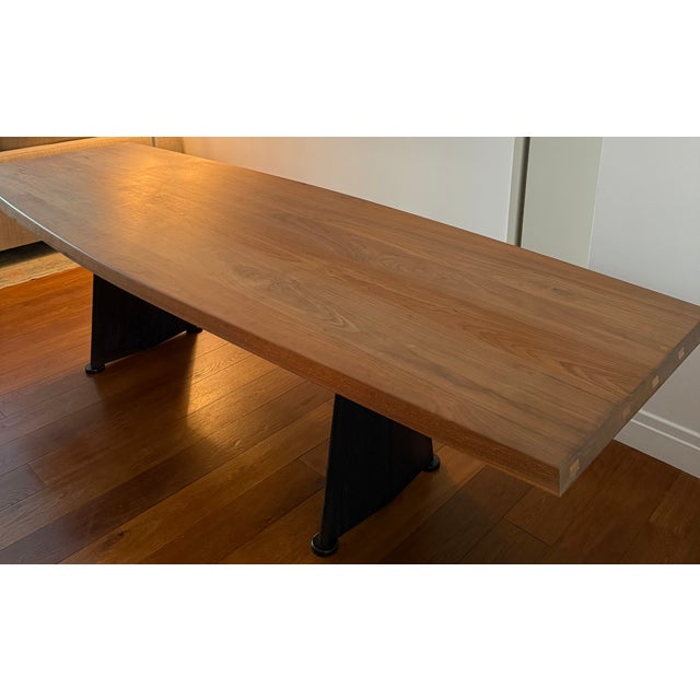 Wood Solid Walnut Dining Table With Blackened Oak Base For Sale - Image 7 of 9