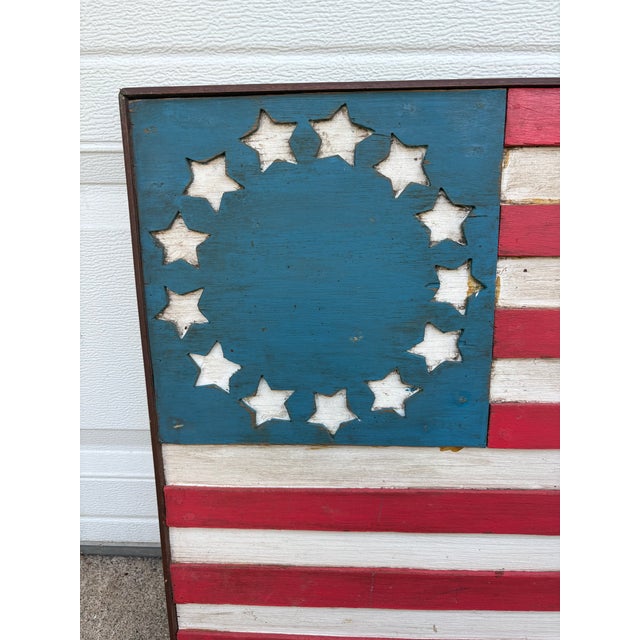 Mid 20th Century Vintage Americana Wooden Ameican Flag Betsy Ross Wall Art For Sale - Image 5 of 7