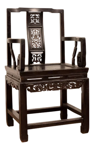 Chinese Wedding Chair with Curvy Pierced Splat, Serpentine Arms and Dark Patina