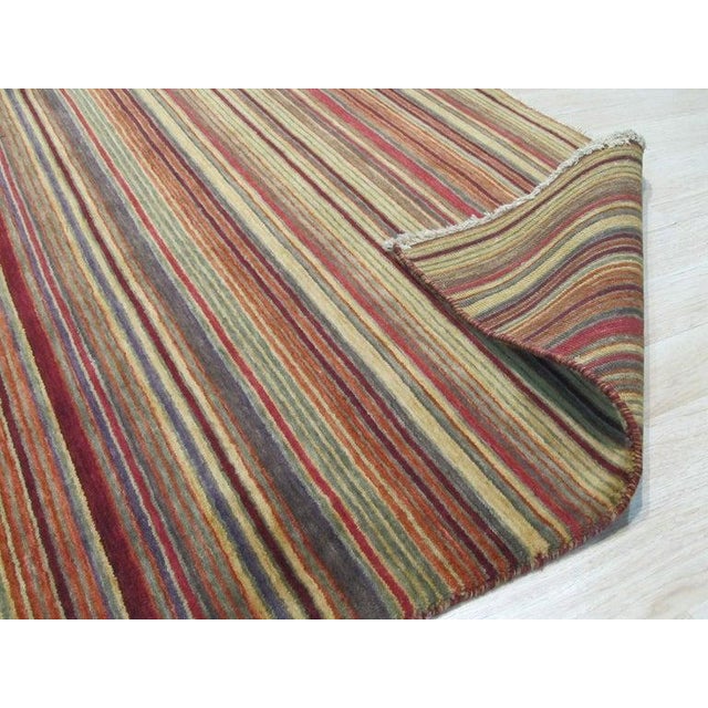 4x6 Multicolor Flat Weave Wool Earthen Banding Striped Modern Carpet Rug For Sale - Image 4 of 11