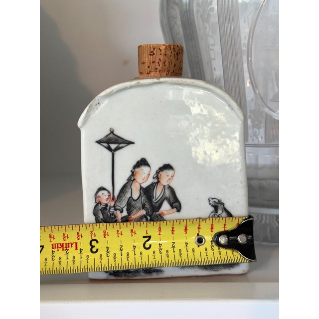 Wood Fun Vintage Black and White Snuff Bottle With Jumping Dog and People Design 4.5"x3"x1.5" For Sale - Image 7 of 9
