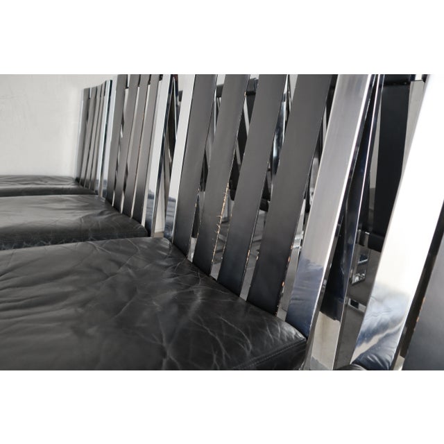 Black Set of 8 Chrome and Leather Dining Chairs by Milo Baughman for Thayer Coggin For Sale - Image 8 of 12