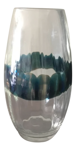 Moderm Clear and Turquoise Blue Art Glass Vase
