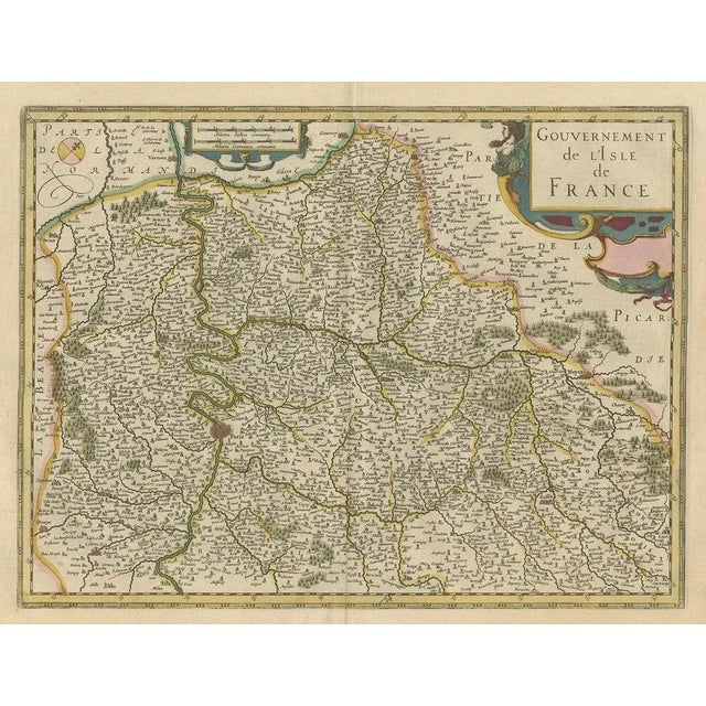 Antique map titled Gouvernement de l'Isle de France'. Old map of the region of Île-de-France, France. It is located in the...