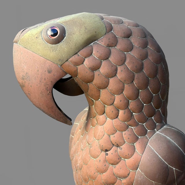 1980s Gorgeous Vintage Sergio Bustamante-Style Copper & Brass Parrot Sculpture For Sale - Image 5 of 13