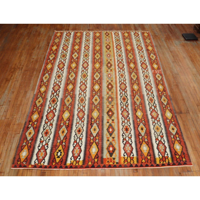 Mid 20th Century Tribal Rustic Room Size Turkish Kilim Flat-Weave For Sale In New York - Image 6 of 6
