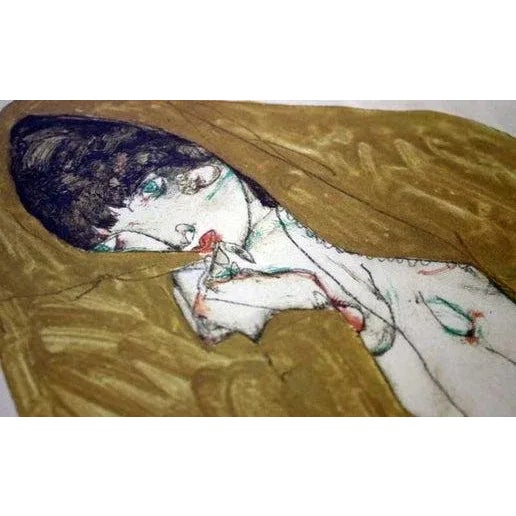 Modern Egon Schiele Lithograph "Female Nude With Yellow Shawl" For Sale - Image 3 of 3