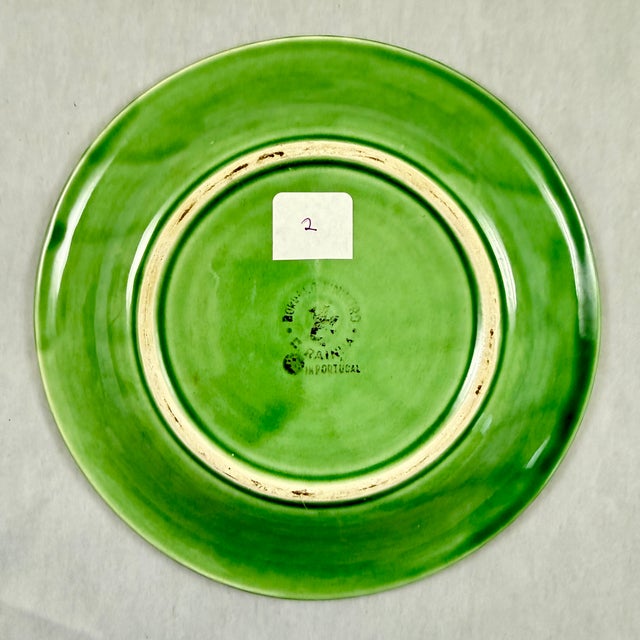 1980s Bordallo Pinheiro Green Grape Vine & Basket Weave Green Plate For Sale - Image 9 of 9