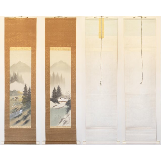 C. 1970s Showa Era Japanese Silk Landscape Scrolls - A Pair For Sale - Image 16 of 17