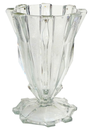 Large Czech Art Deco Vase in Molded Pressed Glass, 1930s