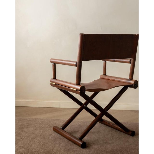 Wood Italian Modern Directors Chair in Wood & Leather, 1980s For Sale - Image 7 of 18