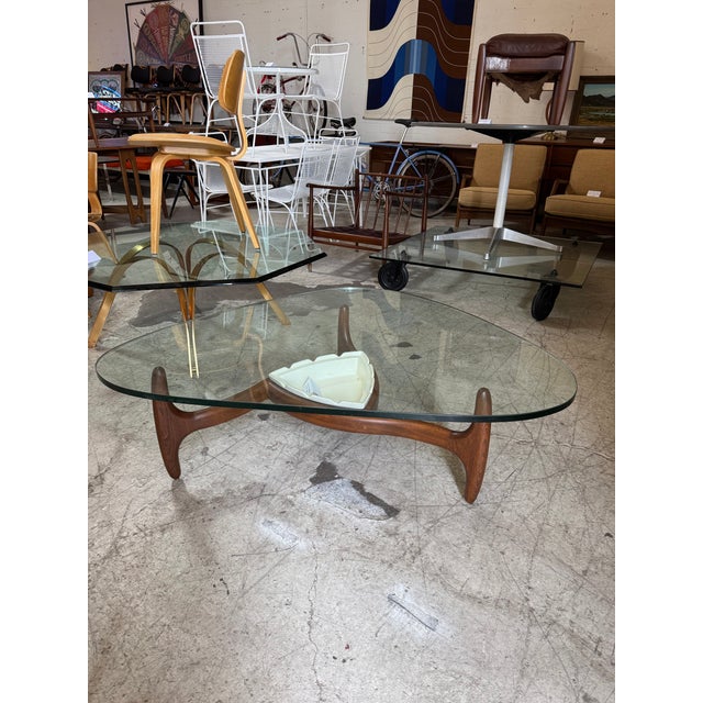 Mid Century Modern Sculpted Walnut and Glass Coffee Table Attributed to Adrian Pearsall For Sale In Phoenix - Image 6 of 6